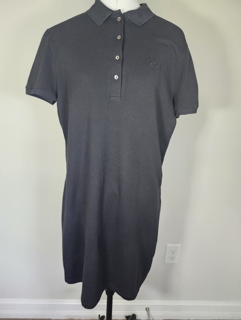 Lacoste Black LOGO Collard Short-SL Slim Fit Polo Midi Dress S EU 42 US 10/12